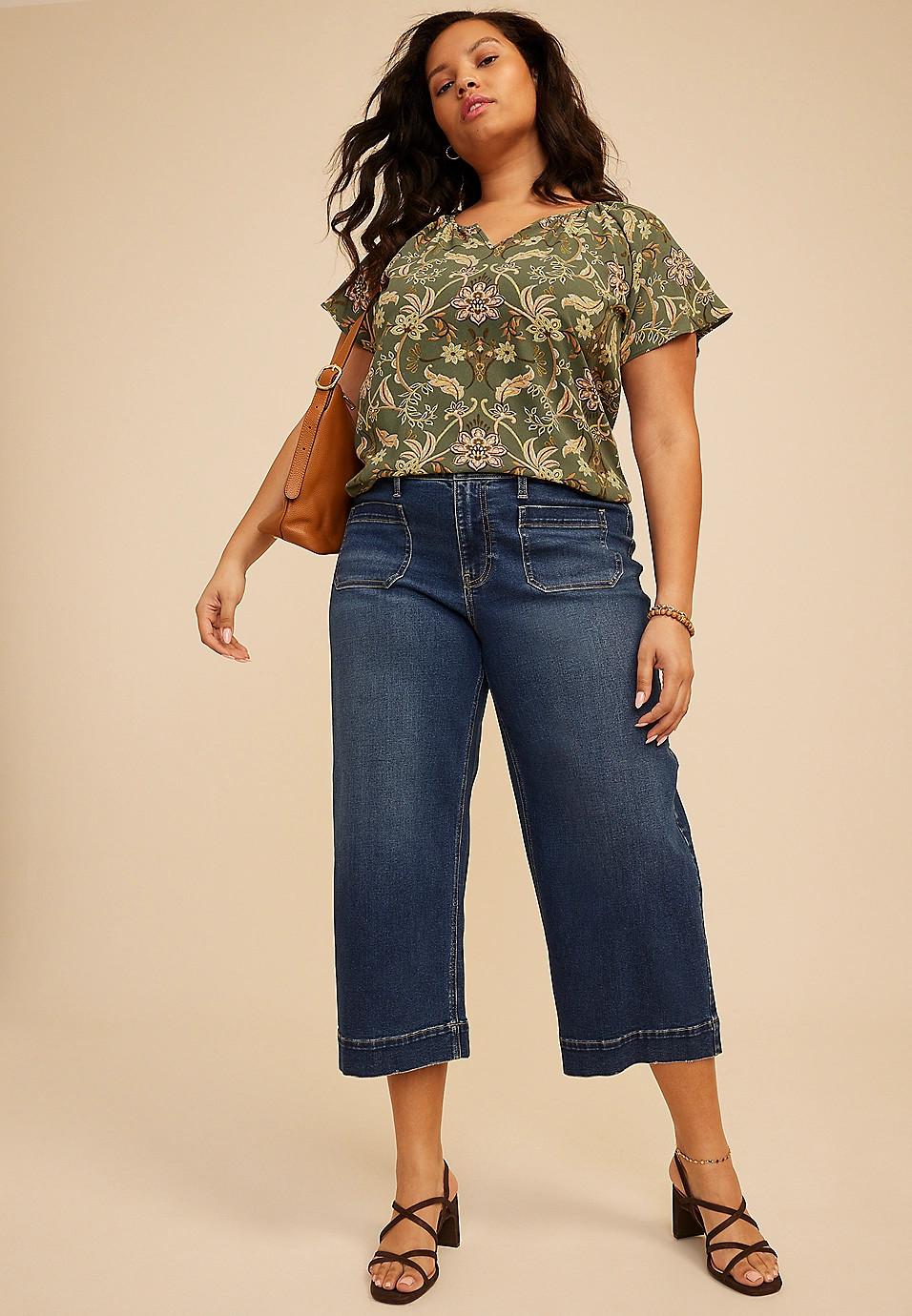 Plus Size Floral Notch Neck Flutter Sleeve Blouse | Maurices