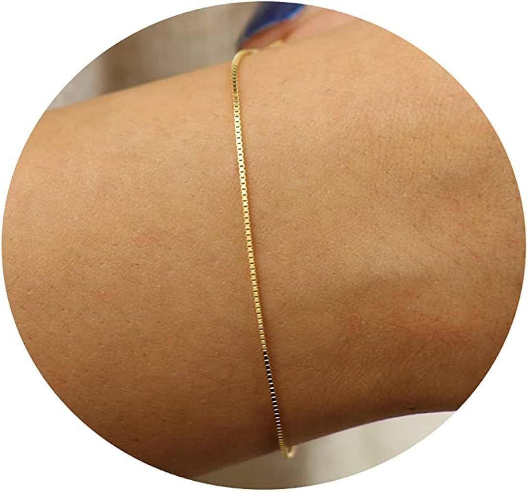 Pancert Dainty Gold Bracelet for Women 14K Gold Plated Lightweight Chain Bracelet Herringbone Twi... | Amazon (US)