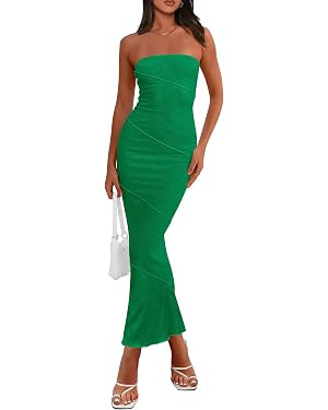 PRETTYGARDEN Women's Ribbed Maxi Bodycon Dress Summer Strapless Tube Y2K Party Club Long Dresses | Amazon (US)
