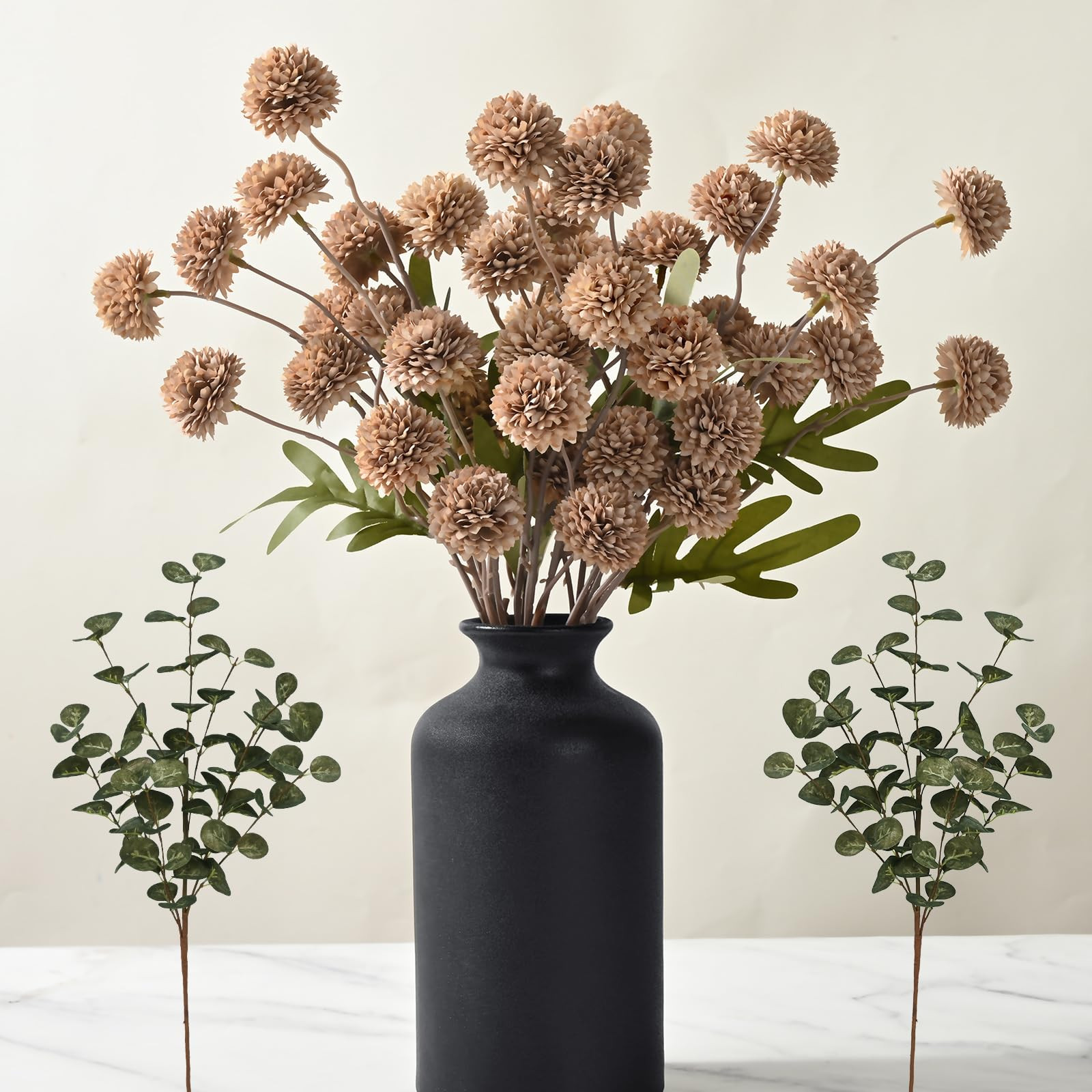 Waipfaru 10pcs Fake Silk Pompon Mum Artificial Flowers, Bulk Faux Mini Chrysanthemums with 2pcs E... | Amazon (US)