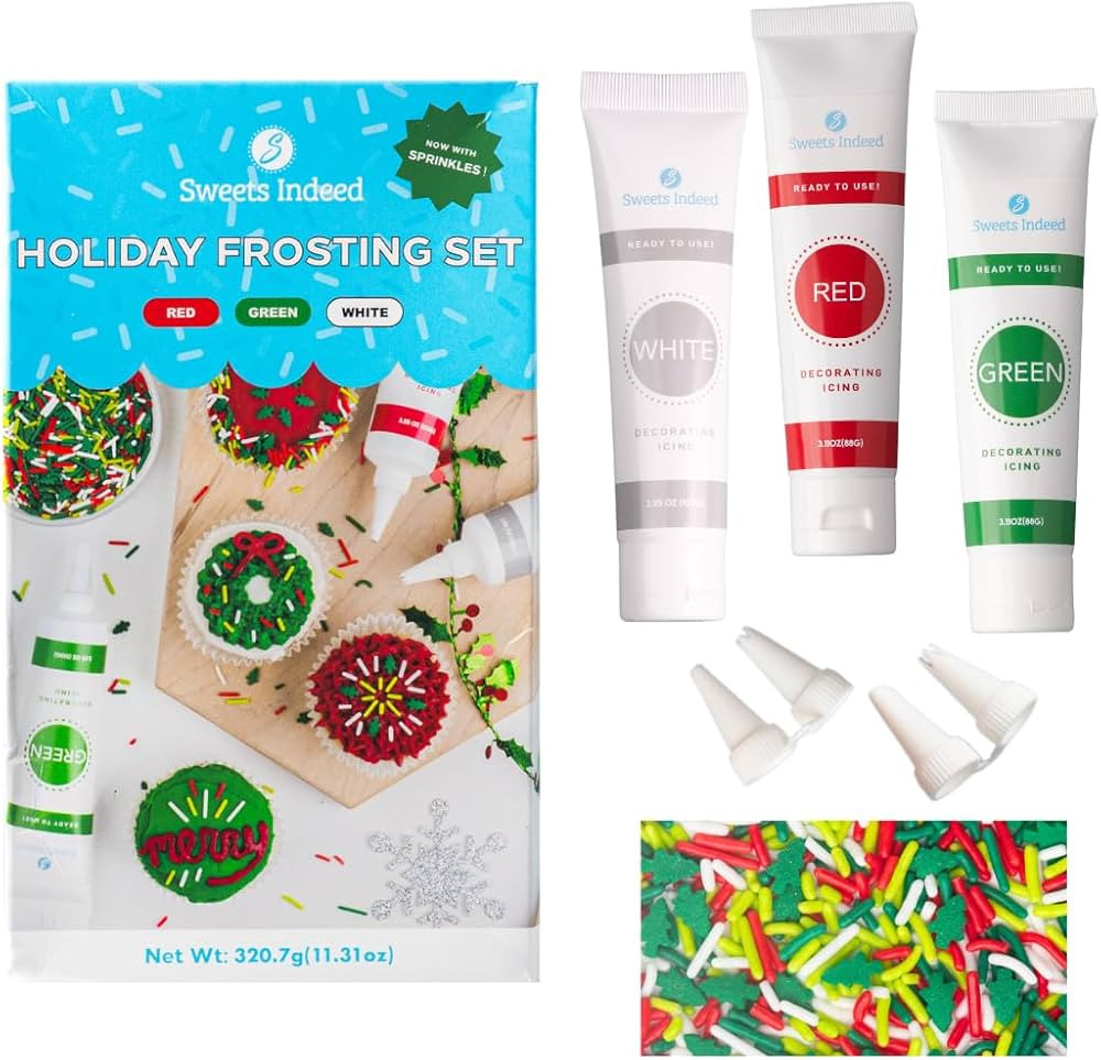 Sweets Indeed, Christmas Frosting Kit plus Sprinkles, 3 Frosting Tubes, 2.5 ounces Sprinkes, 4 no... | Amazon (US)