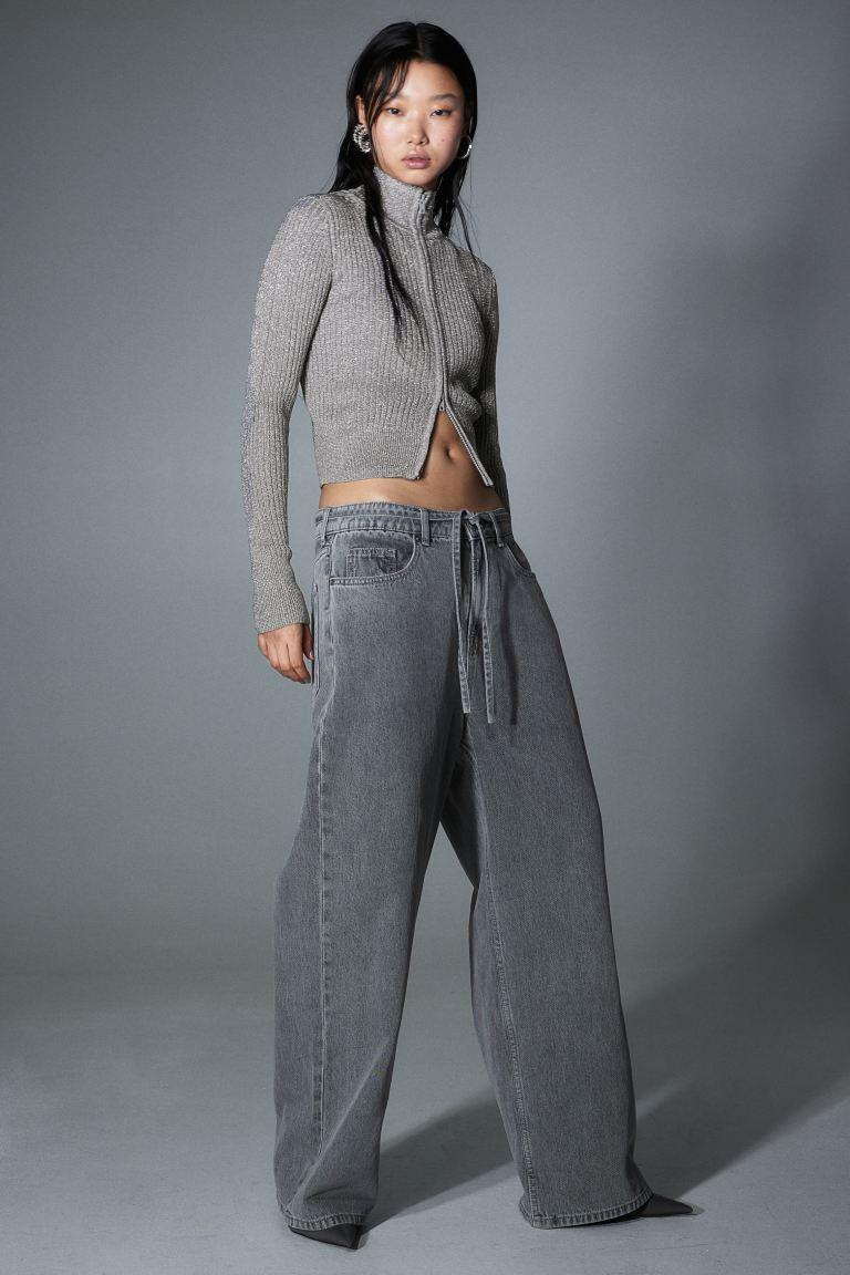 Glittery zip-through cardigan - Grey - Ladies | H&M GB | H&M (UK, MY, IN, SG, PH, TW, HK)