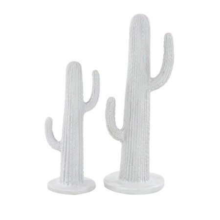 Decmode Natural Polystone White Cactus Decors, White - Set of 2 | Walmart (US)