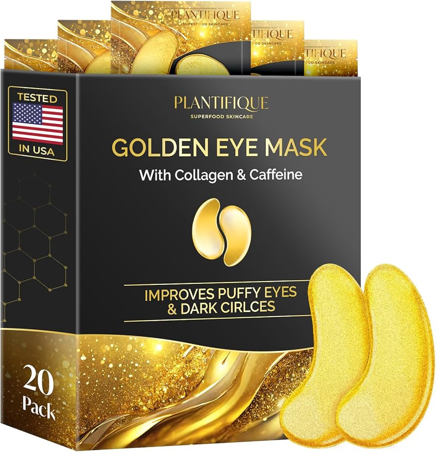 PLANTIFIQUE Gold Eye Patches for Puffy Eyes | 20 Pairs | Gifts | Under Eye Masks for Dark Circles... | Amazon (US)