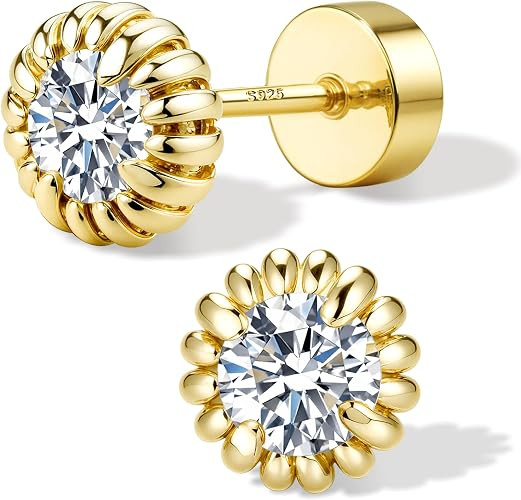 Moissanite Earrings Flat Back Solid 925 Sterling Silver Post | Amazon (US)