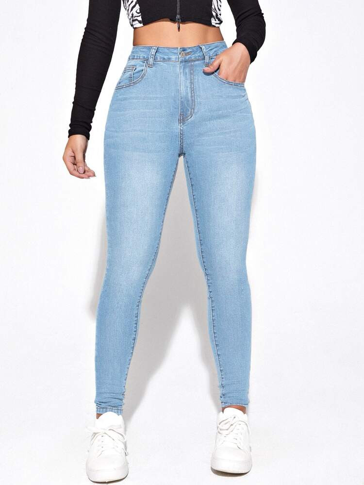 High Waist Bleach Wash Skinny Jeans | SHEIN