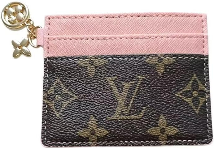 Two-Tone Pink & Brown Card Holder with Gold Flower Keychain, Slim Credit Card Case for Women, Gift-Ready Wallet for Daily Use | Amazon (US)