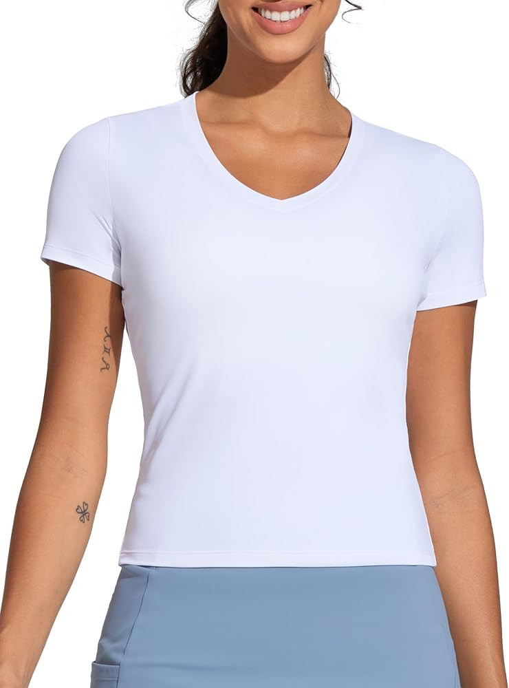 THE GYM PEOPLE Women's V-Neck Crop Workout T-Shirts Slim Fit Basic Short Sleeve Yoga Casual Tee T... | Amazon (US)