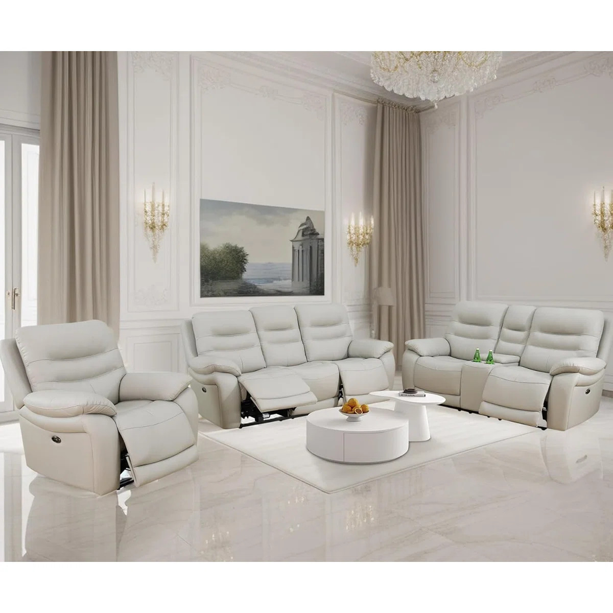 Royace 3-Piece Breathing Leather Living Room Power Recliner Sofa Set (Set of 3) | Wayfair North America