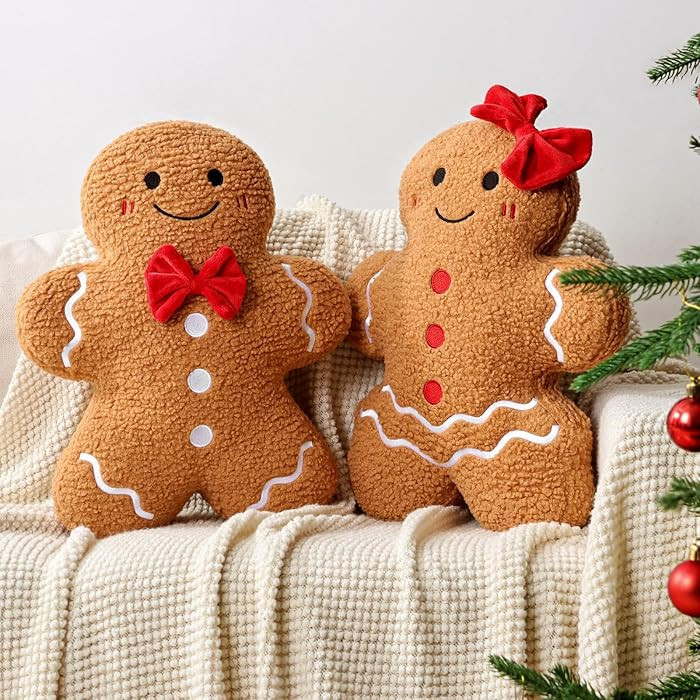 Christmas Decorations Indoor Throw Pillows: Cute Teddy Fleece Gingerbread Man Couple Christmas Pi... | Amazon (US)