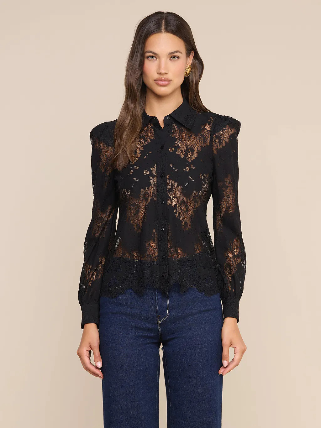 Jenica Lace Blouse in Black | L'AGENCE | L'Agence
