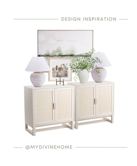 Design using a few tjmaxx finds! Add two cabinets together to create a designer look of one large cabinet. Two lamps for some balance, family photos on an easel and always add greenery! Stems always add life to a space. Linking some beautiful artwork too!

Entryway ideas, entryway table, console tables, cane cabinets, large cabinets, sideboard, entryway styling, entryway decor, home decor, design help, interior designer, mood boards, blank walls ideas, lamps, artwork, wall art

#LTKFind #LTKhome