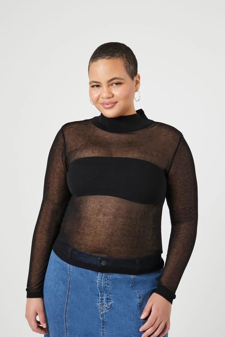 Plus Size Sheer Mock Neck Sweater | Forever 21 (US)
