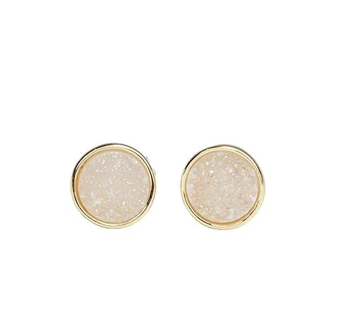 White Druzy Quartz Stud Earrings-Genuine Drusy Gemstone-Gold-8mm-Jewelry Gift Idea-Holiday-Stocki... | Amazon (US)