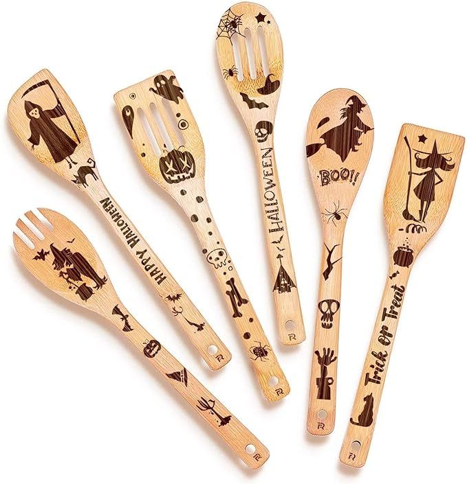 Riveira 6-Piece Wooden Spoons For Cooking & Serving - Witchy Kitchen Decor - Halloween Kitchen Ac... | Amazon (US)