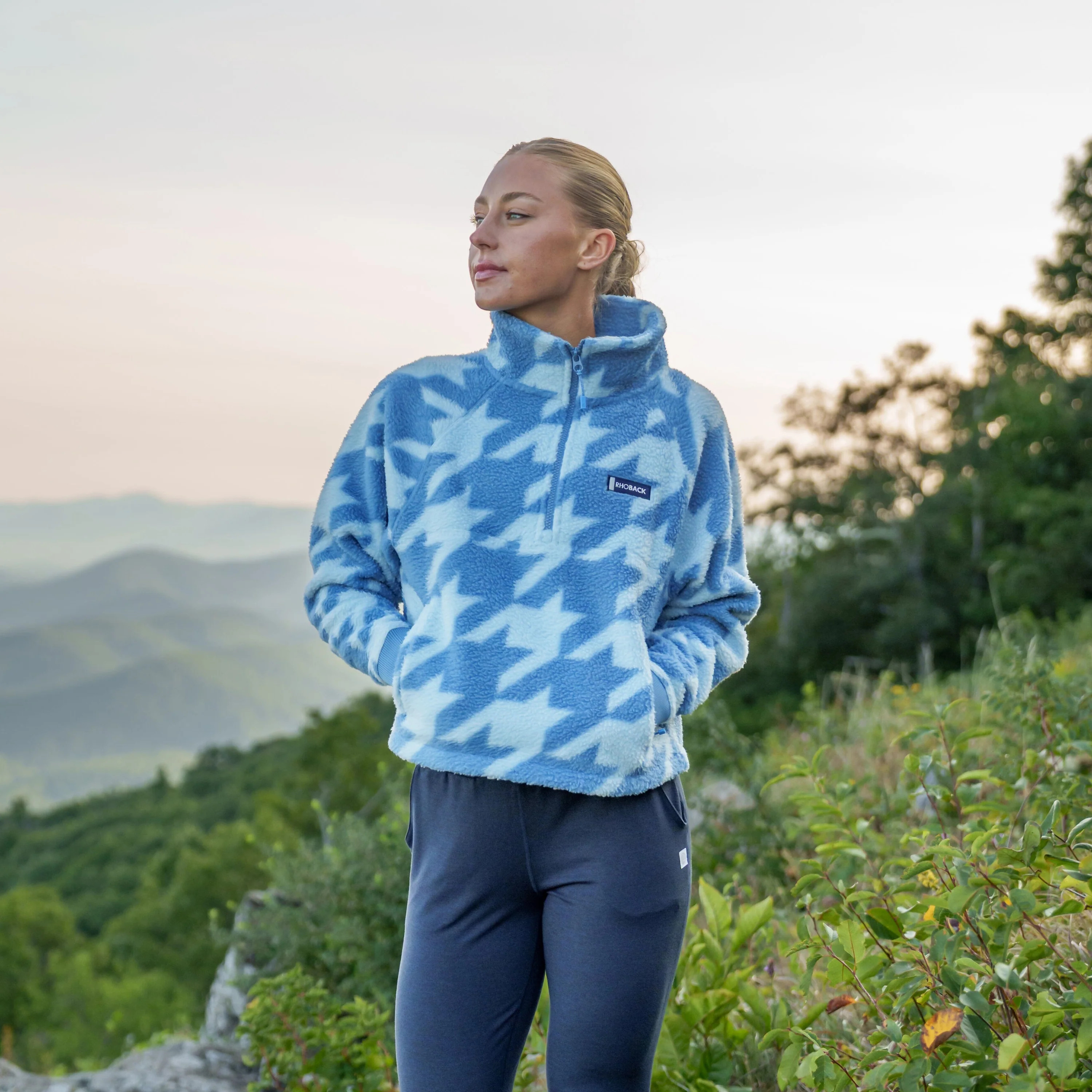 Rivanna Fleece Pullover - Bold Houndstooth - Highcountry Blue | Rhoback | RHOBACK