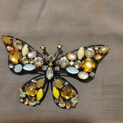 Preowned "JOAN RIVERS"  AMBER MARQUISE STONES FILIGREE BUTTERFLY BROOCH-3.5"- | eBay | eBay US