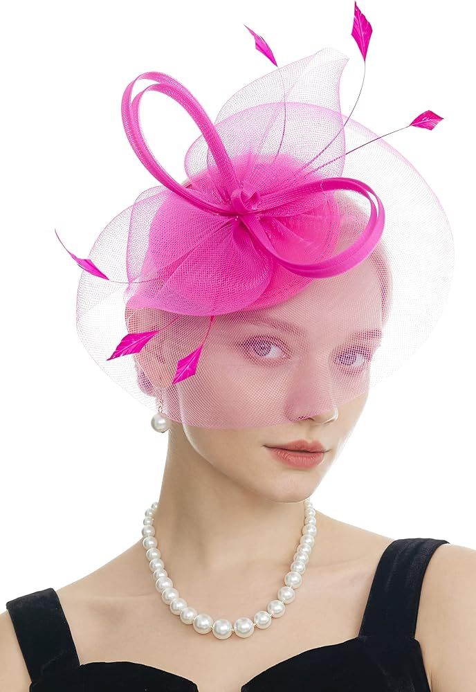 Myjoyday Women's Fascinators Hat for Tea Party Church Cocktail, Feathers Veil Headband with Hair ... | Amazon (US)