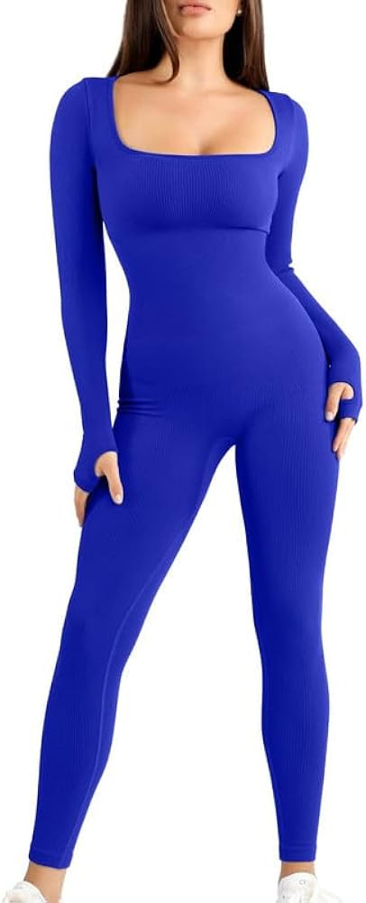 Popilush Long Sleeve Jumpsuit for Women Built In Shapewear Tummy Control Bodysuit Square Neck Bod... | Amazon (US)