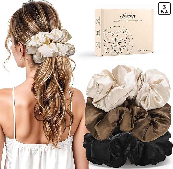 3Pcs Large Satin Hair Scrunchies, 6Inch Pillow Satin Scrunchies for Thick Curls Sleepy Hair Tie S... | Amazon (US)