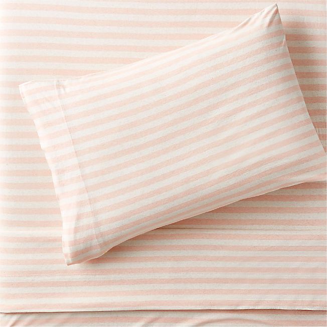 Modern Comfy Tee Pink Stripe Organic Cotton Jersey Kids Twin Sheet Set | Crate & Kids | Crate & Barrel