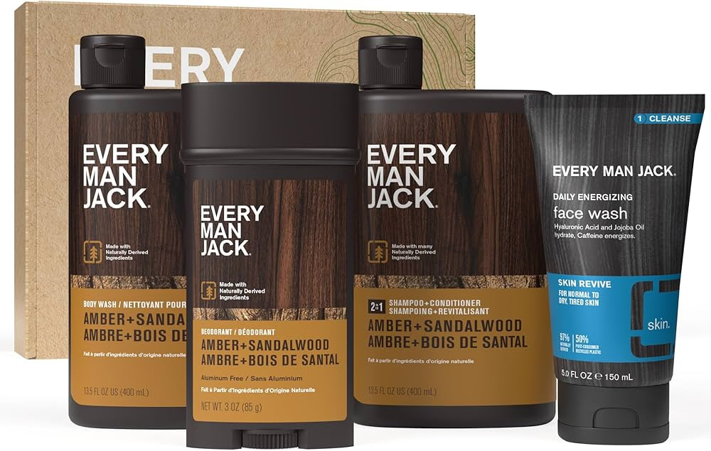Every Man Jack Men’s Amber + Sandalwood Bath and Body Gift Set - Clean Ingredients & Sandalwood... | Amazon (US)