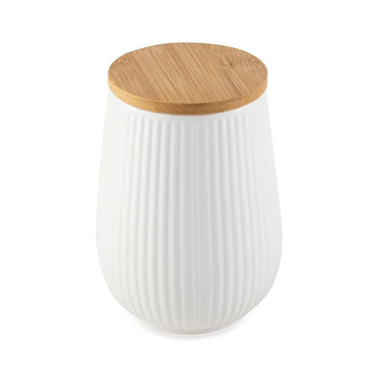 Thyme & Table Small (693 ml) Ceramic Ribbed Kitchen Organization Canister with Bamboo Lid, White | Walmart (US)
