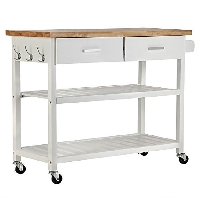 Homegear Open Storage V2 Kitchen Storage Cart w/Rubberwood Cutting Block White | Amazon (US)