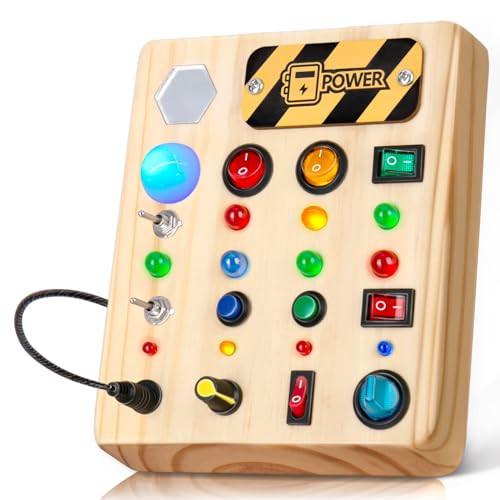 Busy Board Montessori Toys for Toddler, Wooden Sensory Board Switch Toy with Shape Sorter LED Lig... | Amazon (US)