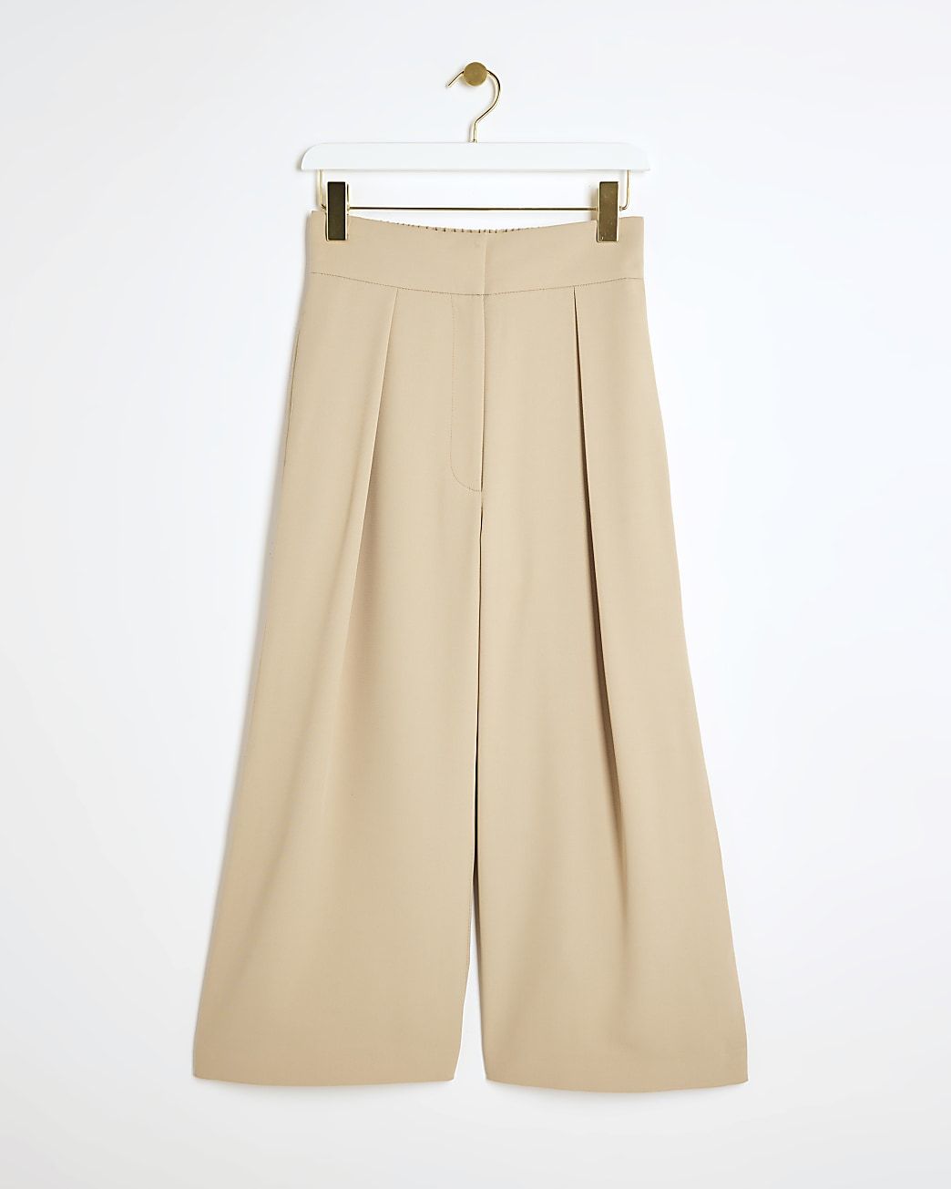 Beige wide leg pleated cropped trousers | River Island (UK & IE)