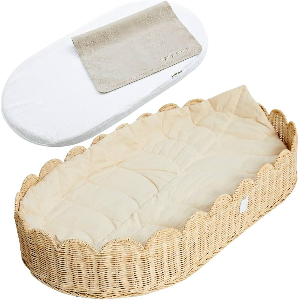 Premium Baby Changing Basket - Artisan-Crafted Scalloped Rattan - Changing Basket for Baby Dresse... | Amazon (US)