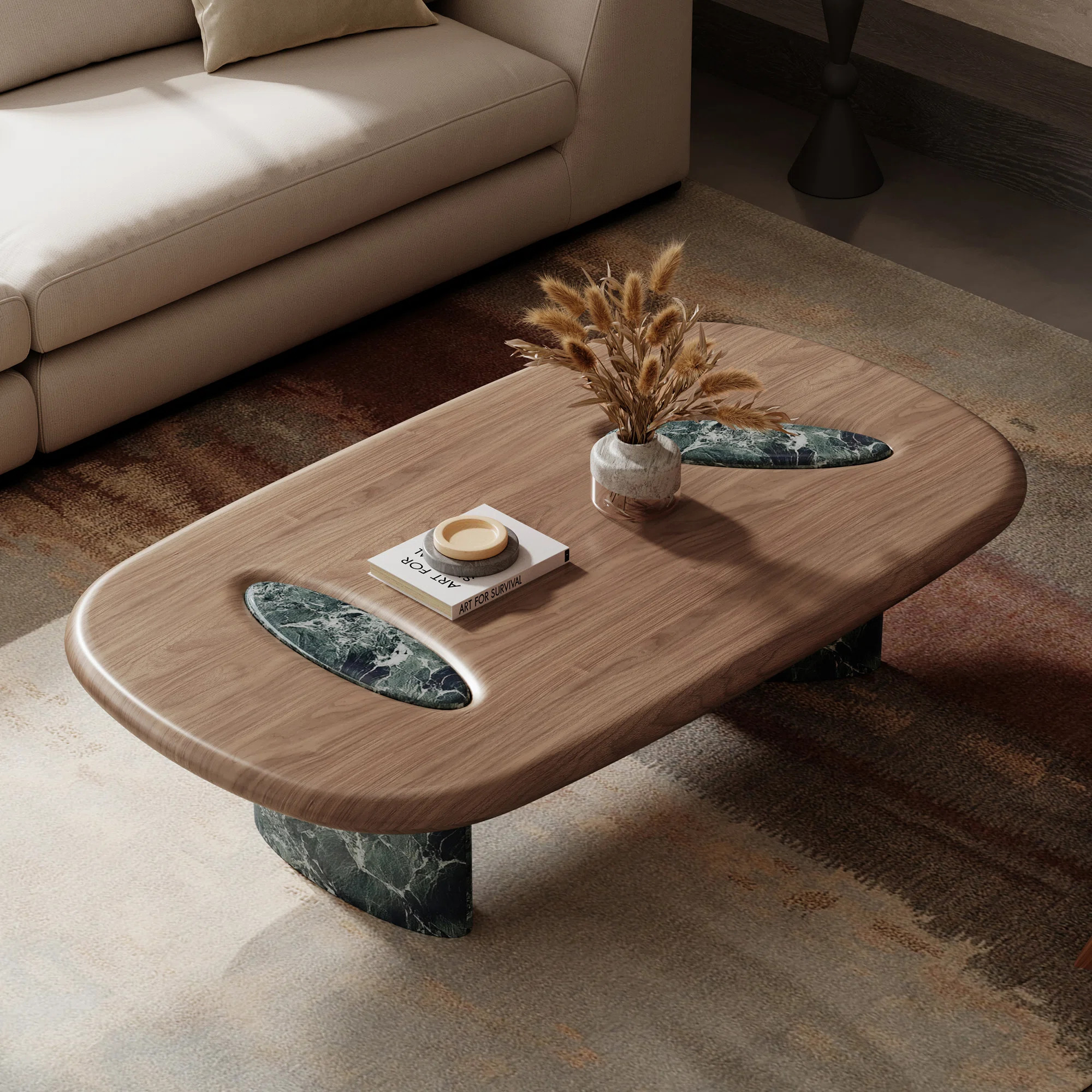 Brayden Studio Rustic Farmhouse Wood Coffee Table Minimalist Walnut Rectangle Living Room Centre ... | Wayfair North America