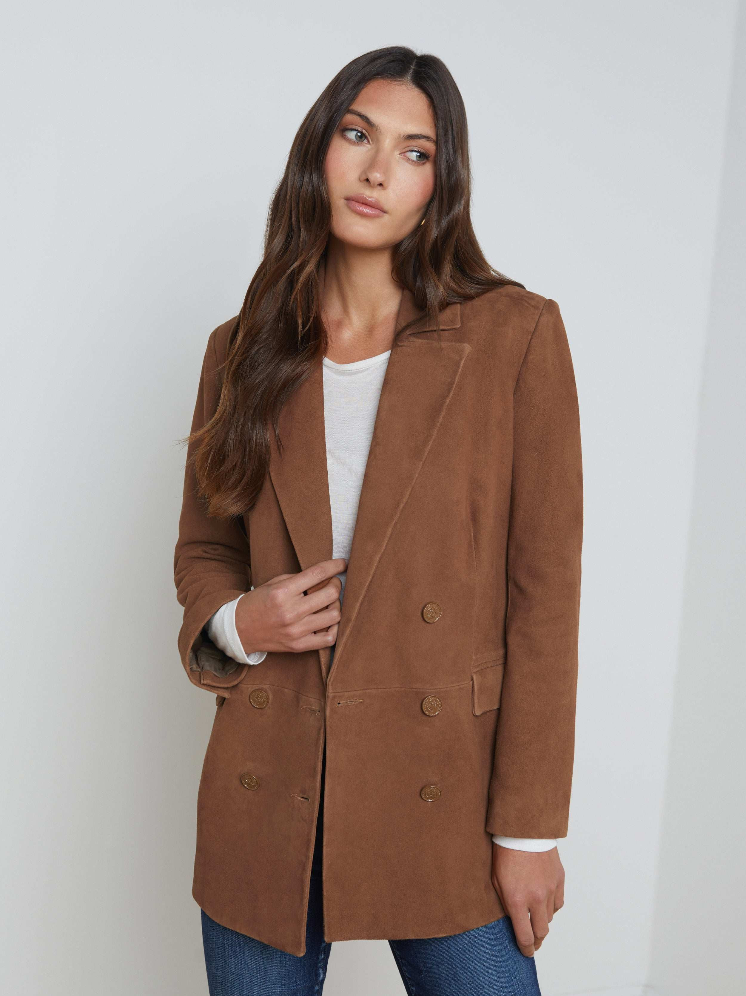 L'AGENCE - Aimee Suede Boyfriend Blazer in Cognac | L'Agence