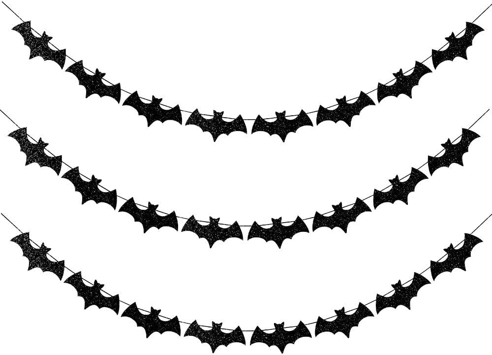 Black Glittery Bat Garland Halloween Garland Decoration for Haunted Home, Pack of 3 by Baryuefull | Amazon (US)