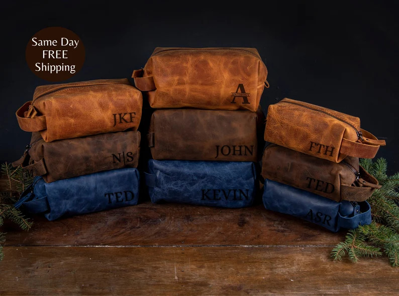 Men's Leather Dopp Kit, Personalized Groomsman Gift, Men's Leather Accessory, Groomsmen Gift, Ann... | Etsy (US)