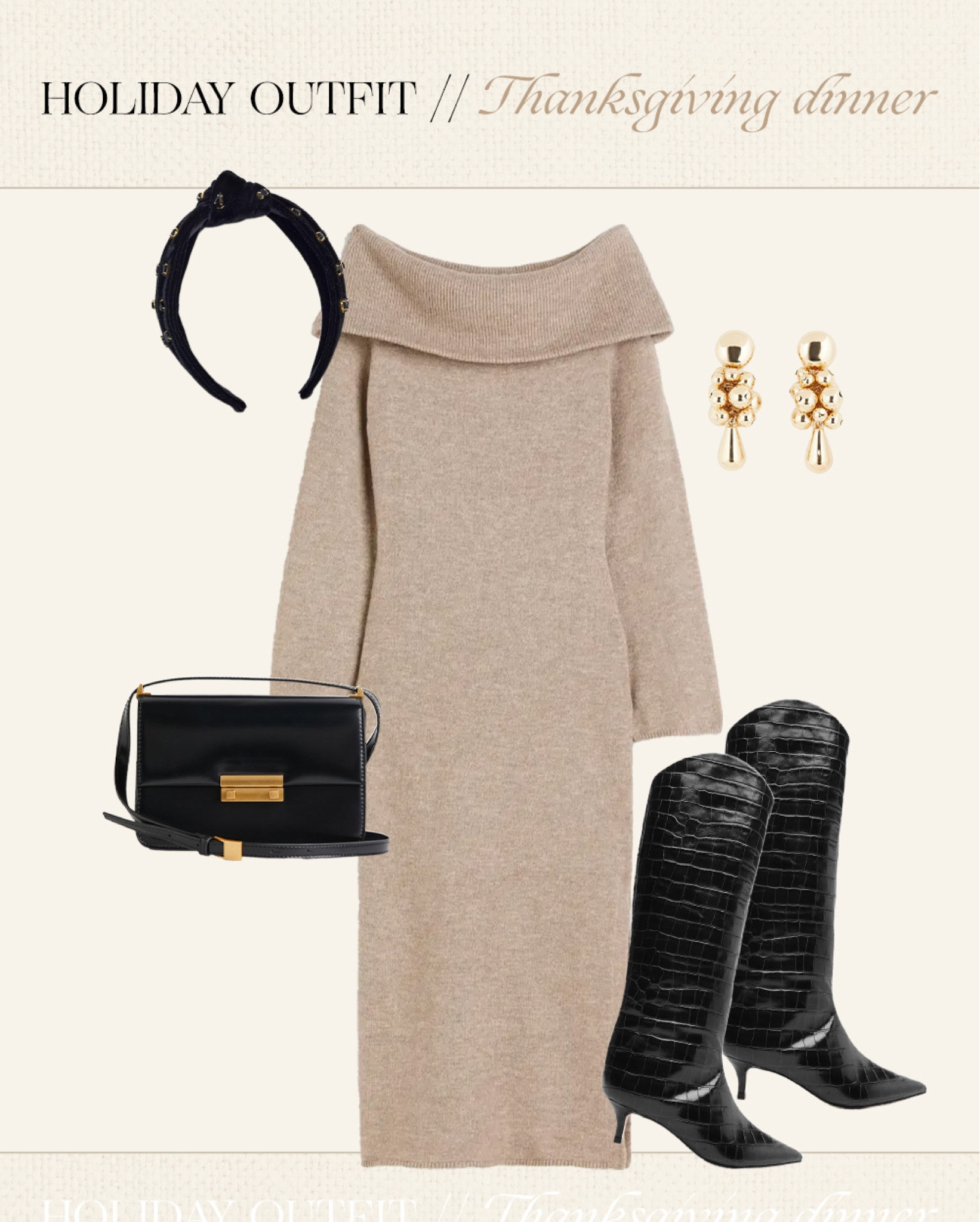 Thanksgiving dinner outfit idea 🦃 knit dress, black boots, headband, holiday outfit idea

#LTKHoliday #LTKSeasonal #LTKfindsunder50