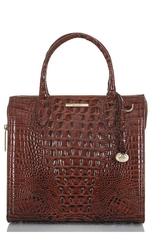 Brahmin Caroline Croc Embossed Leather Satchel in Pecan Melbourne at Nordstrom | Nordstrom