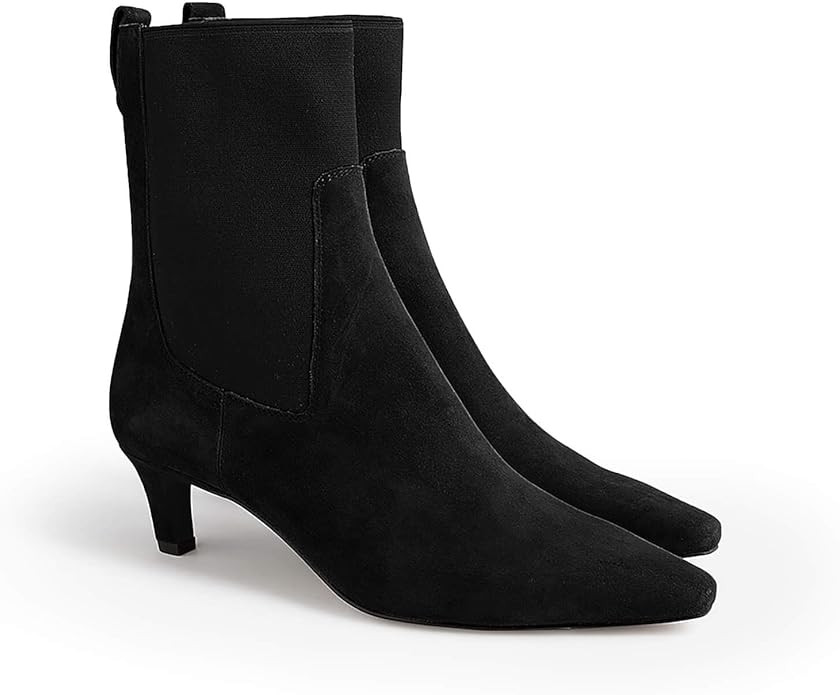 Coutgo Womens Ankle Boots Low Kitten Heel Pointed Toe Slip On Elastic Dressy Fall Winter Booties ... | Amazon (US)