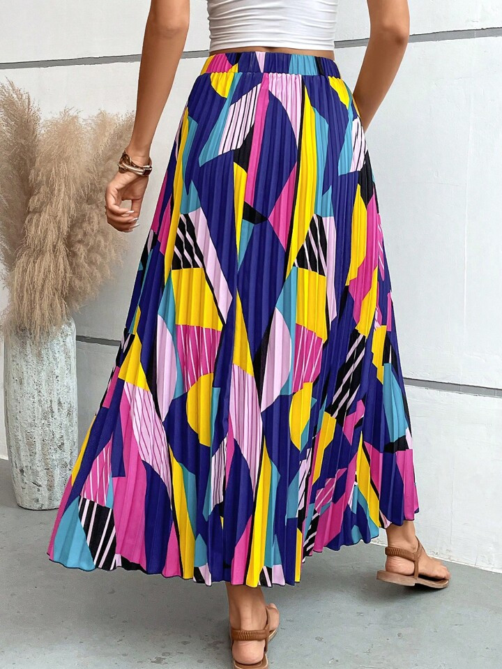 Breezaya Geo Print Pleated Skirt Maxi Vacation Beach Outfits Women | SHEIN