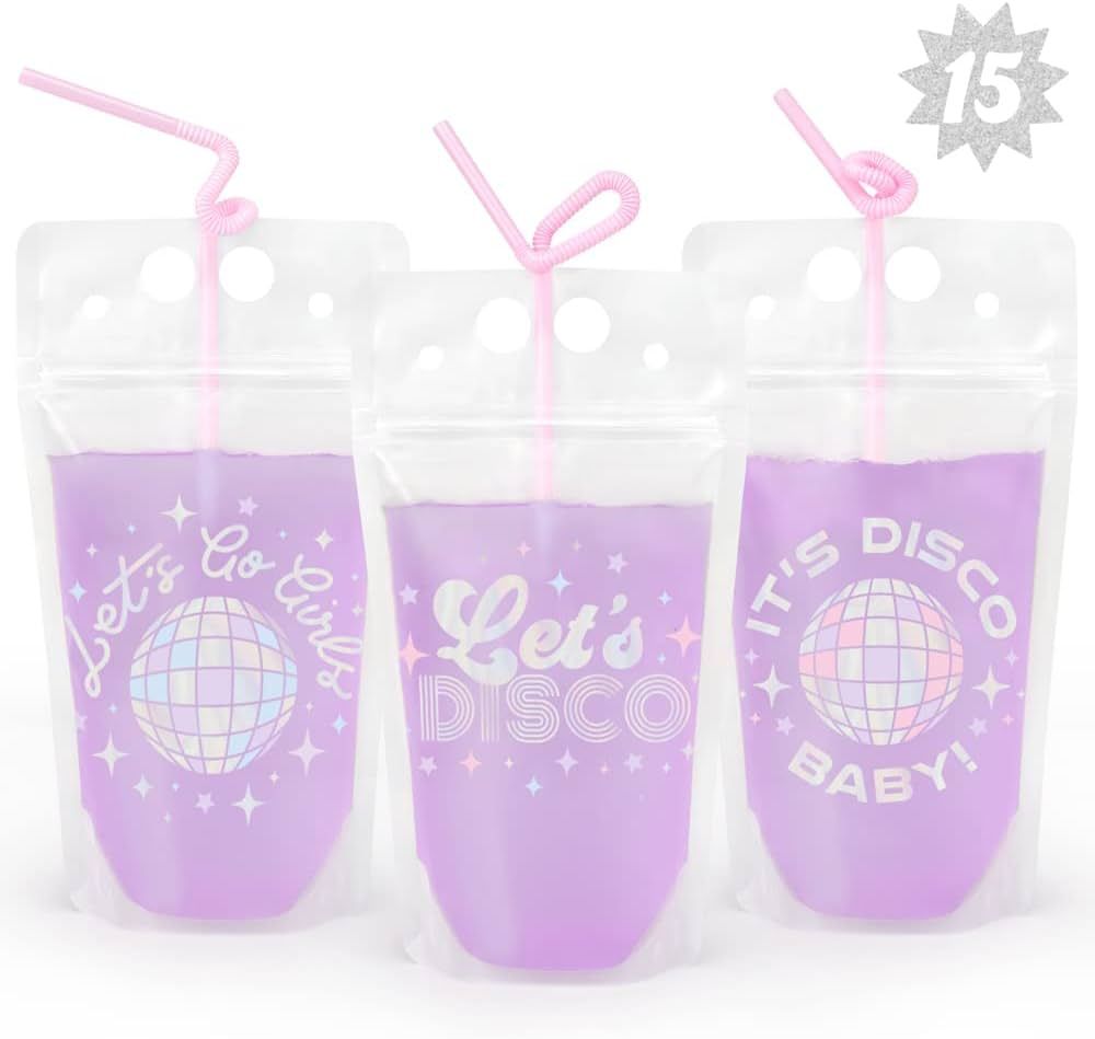 xo, Fetti Disco Party Drink Pouches - 15 count | Bachelorette Party Cups, Last Disco, Space Cowbo... | Amazon (US)
