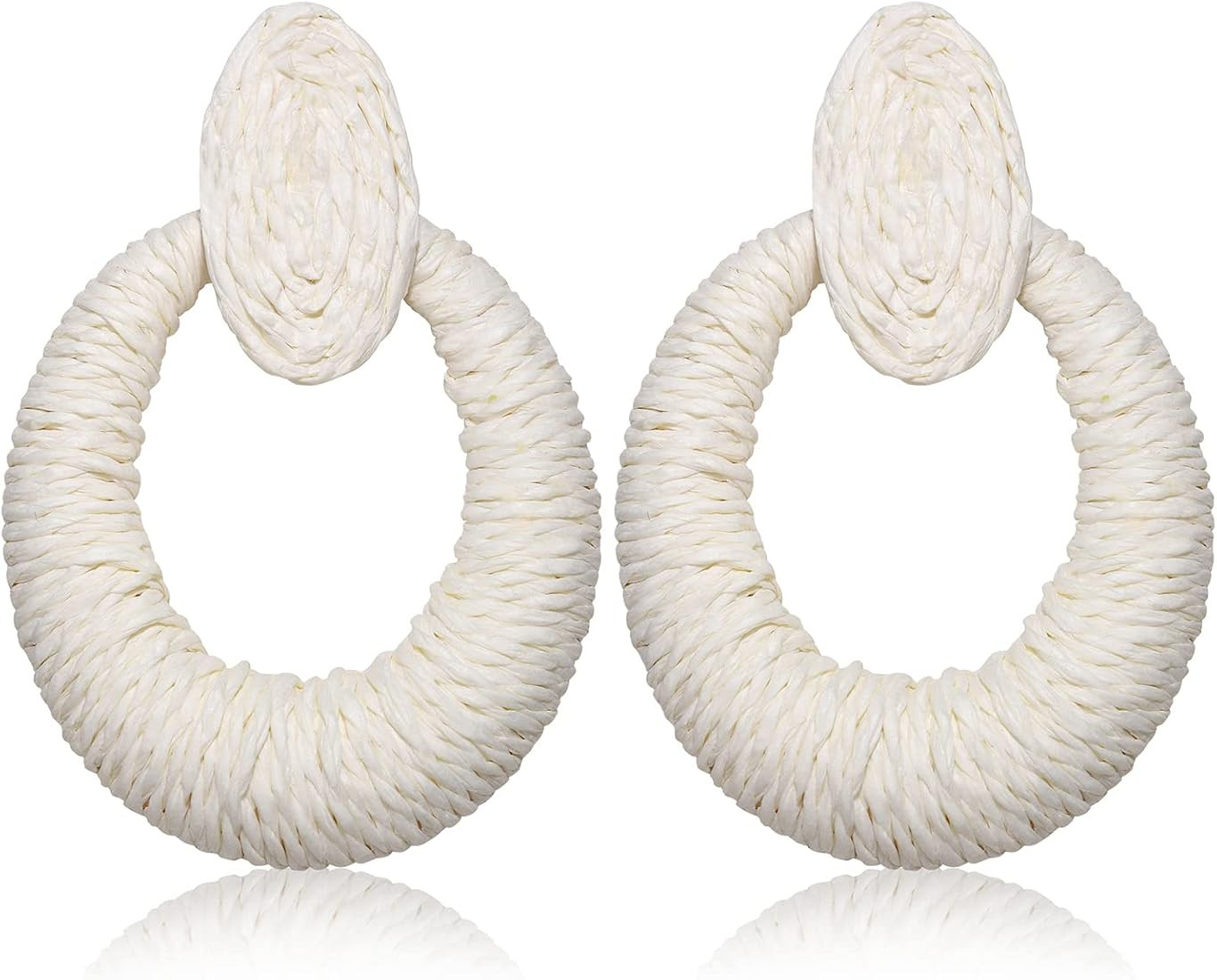 Rattan Earrings for Women Raffia Hoop Earrings Handmade Boho Raffia Dangle Earrings Straw Wicker ... | Amazon (US)