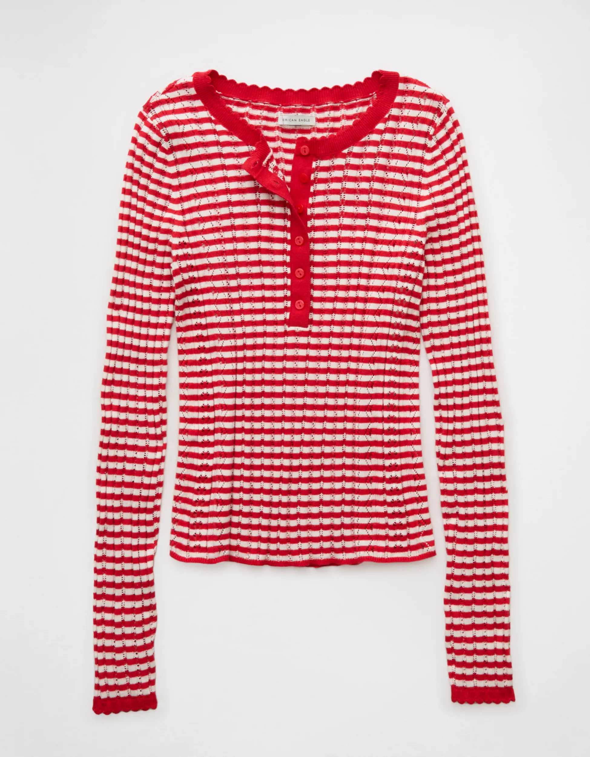 AE Pointelle Henley Sweater Top | American Eagle Outfitters (US & CA)