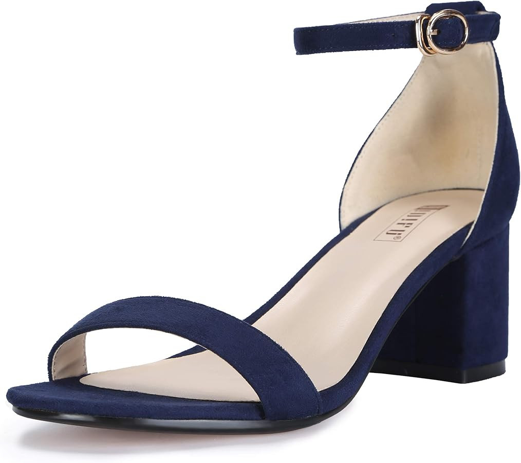IDIFU Women's Cookie-LO Low Block Heels Chunky Sandals Ankle Strap Wedding Dress Pump Shoes | Amazon (US)