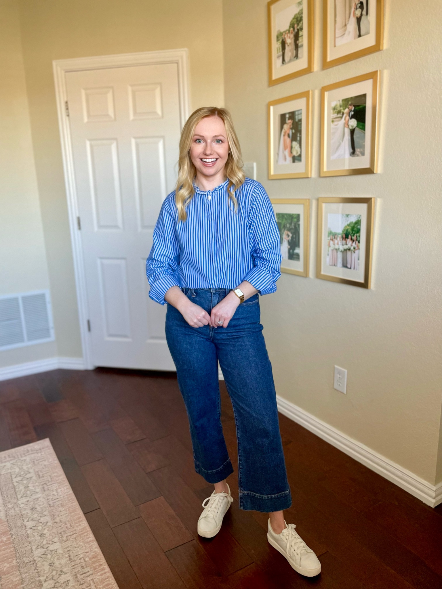 Wearing an XS in top | blue and white stripe top, blue top, blue blouse, walmart fashion 

#LTKstyletip #LTKSeasonal #LTKfindsunder50