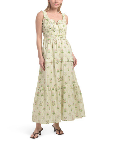 Sleeveless Floral Stripe Maxi Dress | TJ Maxx