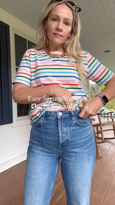 Spring outfit - stripe kule tee, j.crew chunky gold necklace, Krewe sunglasses, Shopbop reformation denim (a favorite!) adidas sneakers, bombas socks, madewell tote 

More everyday casual outfits for spring and summer on CLAIRELATELY.com

#LTKVideo #LTKSeasonal #LTKxMadewell