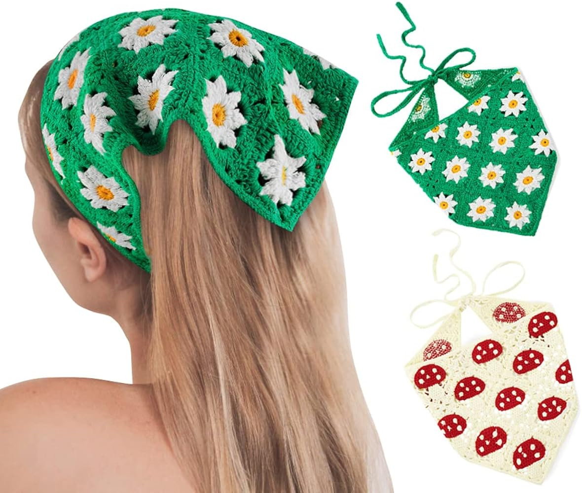 GERINLY Women Crochet Hair Bandana 2 Pcs Boho Head Kerchief Elegant Lace Neckerchief Fashion Acce... | Amazon (US)