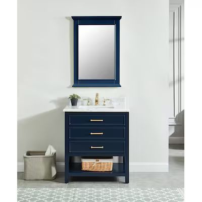 allen + roth Presnell 30-in Navy Blue Undermount Single Sink Bathroom Vanity with Carrara White N... | Lowe's