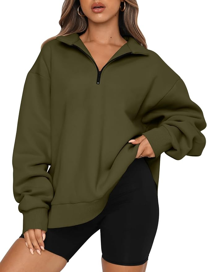 Trendy Queen Womens Oversized Sweatshirts Fall Sweaters Fashion Hoodies Half Zip Pullover Long Sl... | Amazon (US)