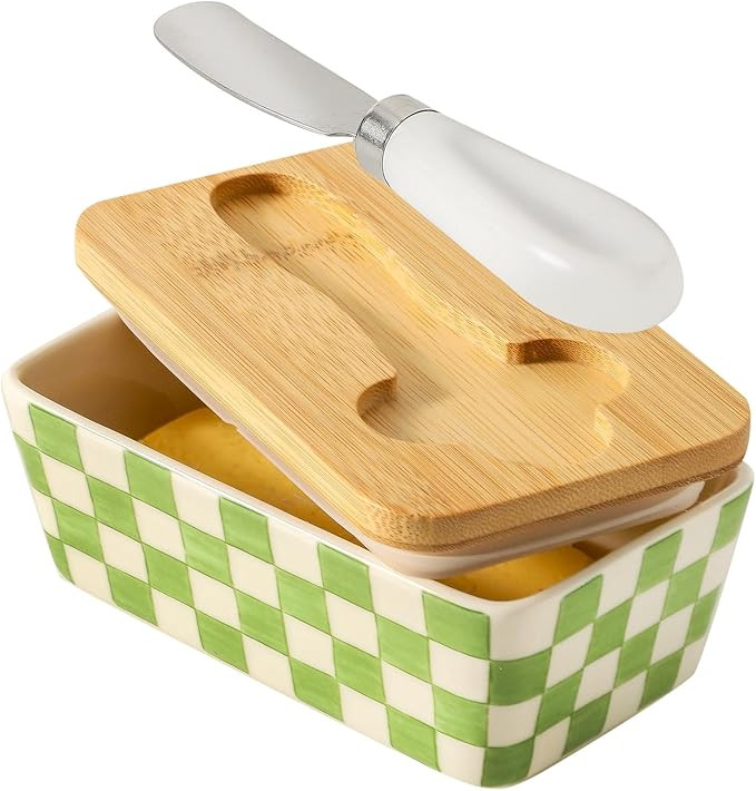 Butter Dish with Lid, Large Butter Dish for Countertop, Ceramic Butter Keeper Container with Knif... | Amazon (US)